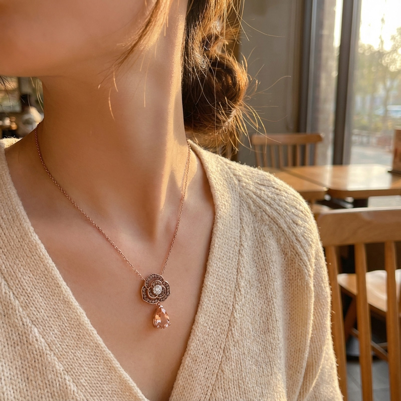 Sotiya Rose Synthetic Morganite Pear Cut Necklace Sterling Silver-Sotiya