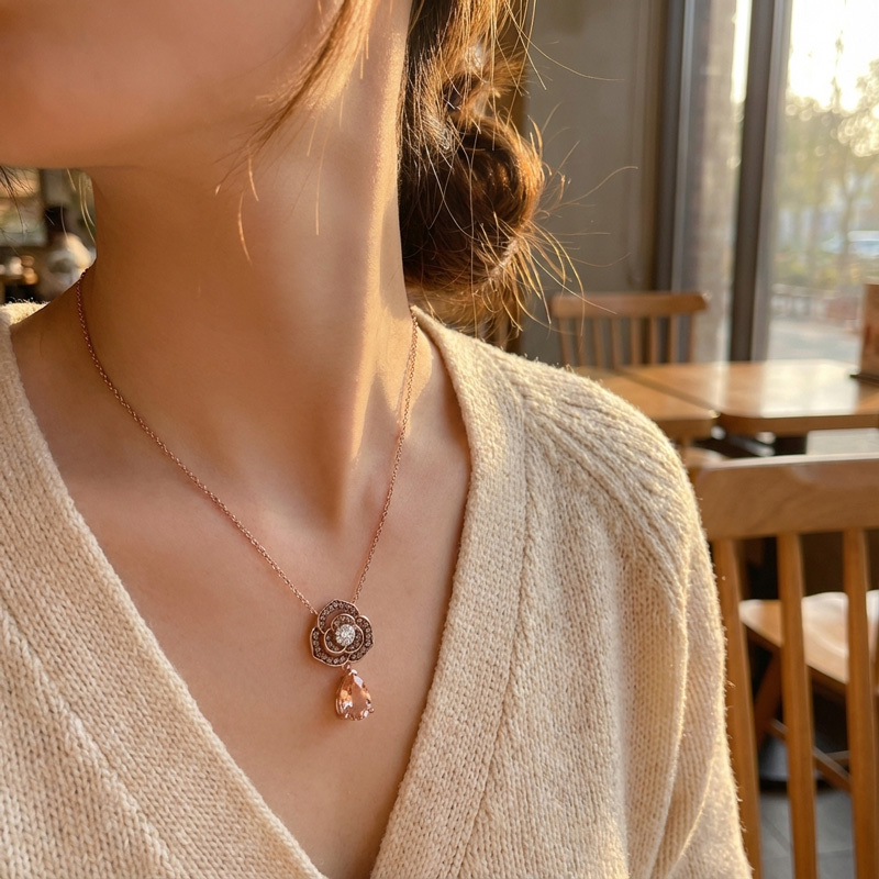 Sotiya Rose Synthetic Morganite Pear Cut Necklace Sterling Silver-Sotiya