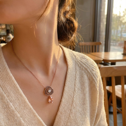 Sotiya Rose Synthetic Morganite Pear Cut Necklace Sterling Silver-Sotiya