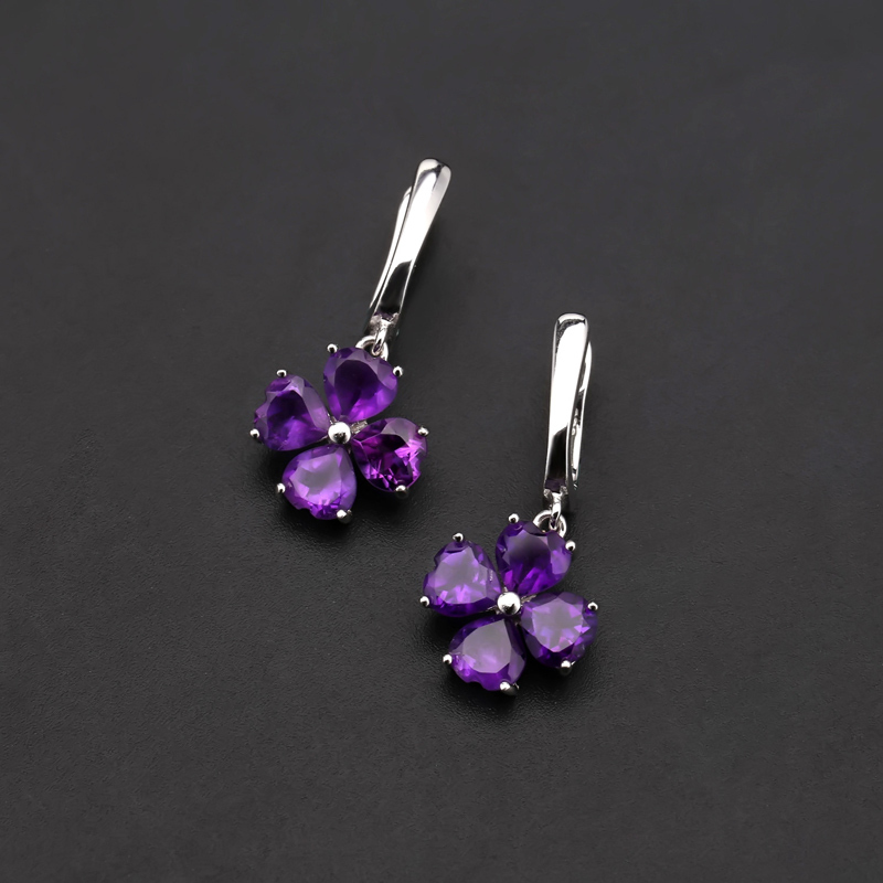 Sotiya Natural Gemstone Amethyst Four Leaf Clover Design Drop Earrings Sterling Silver-Sotiya