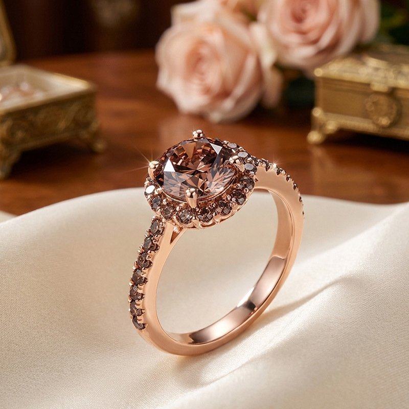 Sotiya Cathedral Halo Round Cut Coffee Engagement Ring Sterling Silver