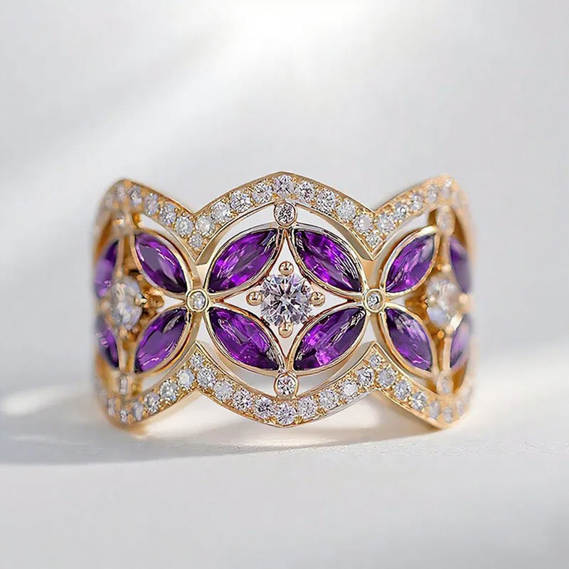 Sotiya Round and Marquise Cut Flower Ring Sterling Silver-Sotiya