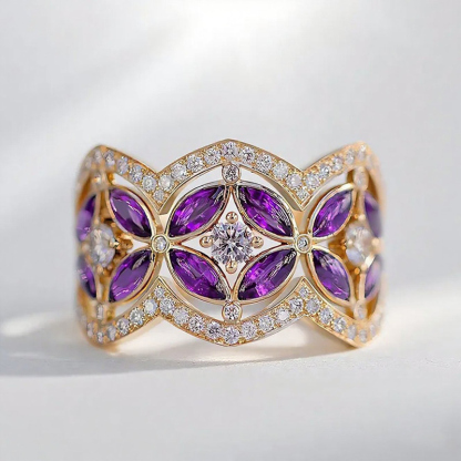 Sotiya Round and Marquise Cut Flower Ring Sterling Silver-Sotiya