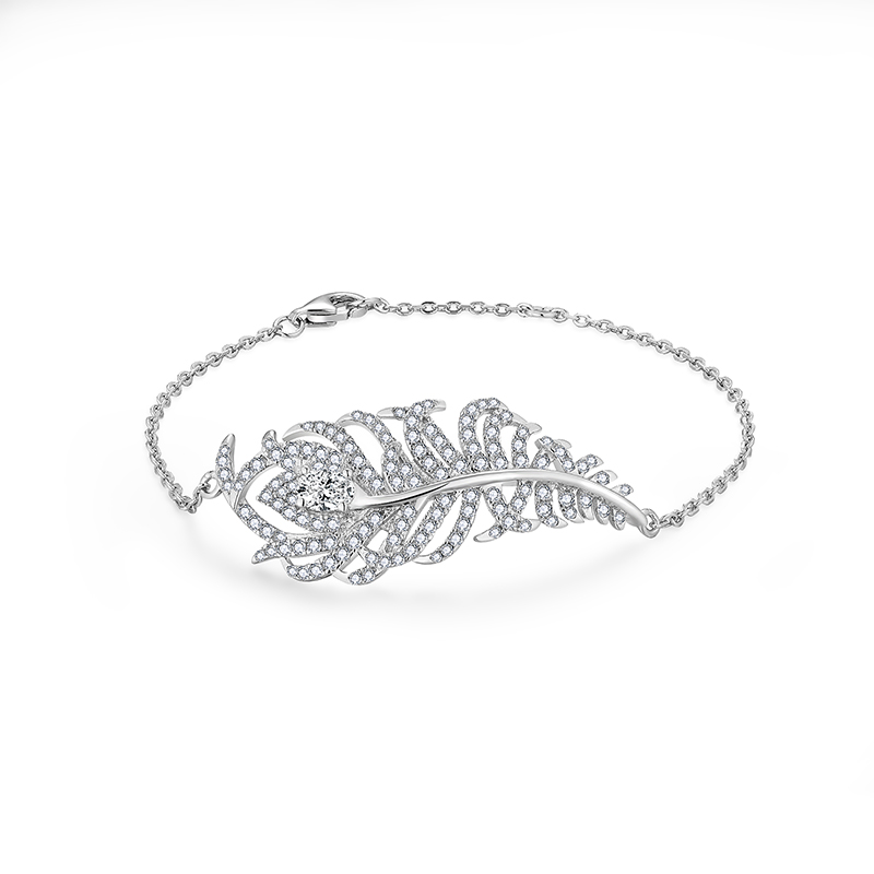 Sotiya Feather Design Moissanite Bracelet Sterling Silver-Sotiya