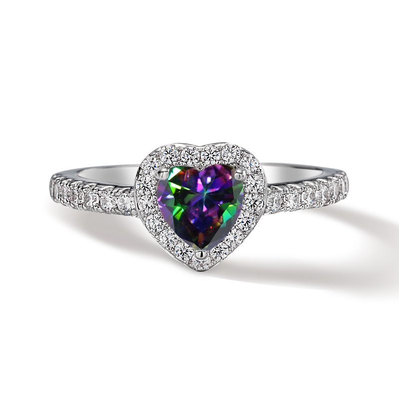 Sotiya Halo Heart Cut Rainbow Mystic Quartz Engagement Ring Sterling Silver-Sotiya