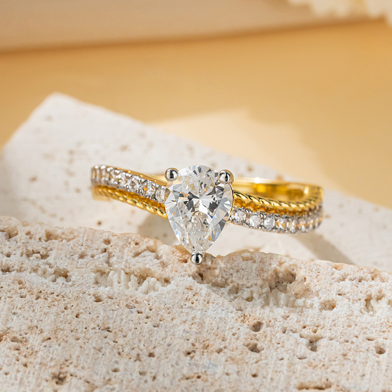 Sotiya Two Tone Curved Shank Pear Cut Engagement Ring Sterling Silver