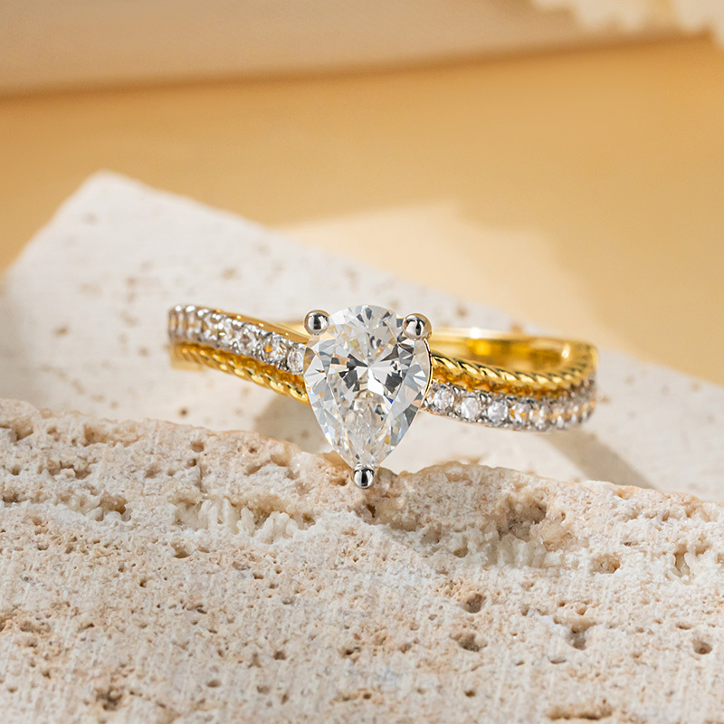 Sotiya Two Tone Curved Shank Pear Cut Engagement Ring Sterling Silver