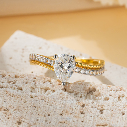 Sotiya Two Tone Curved Shank Pear Cut Engagement Ring Sterling Silver