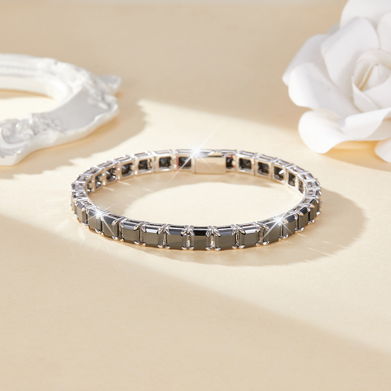 Sotiya Black Princess Cut Moissanite Tennis Bracelet Sterling Silver-Sotiya
