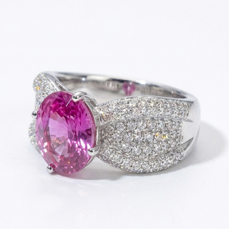 Sotiya Hot Pink/Lab Grown Sapphire Unique Oval Cut Engagement Ring Sterling Silver