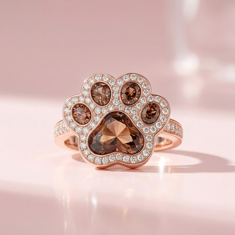 Sotiya Pet Cat Dog Paw Halo Coffee Heart Cut Cocktail Ring Sterling Silver