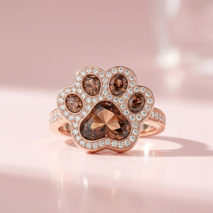 Sotiya Pet Cat Dog Paw Halo Coffee Heart Cut Cocktail Ring Sterling Silver