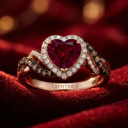 Sotiya Two Tone Twist Shank Halo Heart Cut Coffee Engagement Ring Sterling Silver-Sotiya