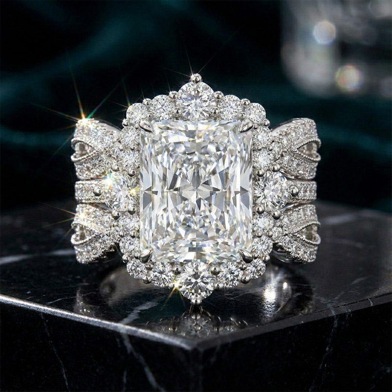 Sotiya Twist Coffee Radiant Cut Enhancer Wedding Bridal Ring Set Sterling Silver