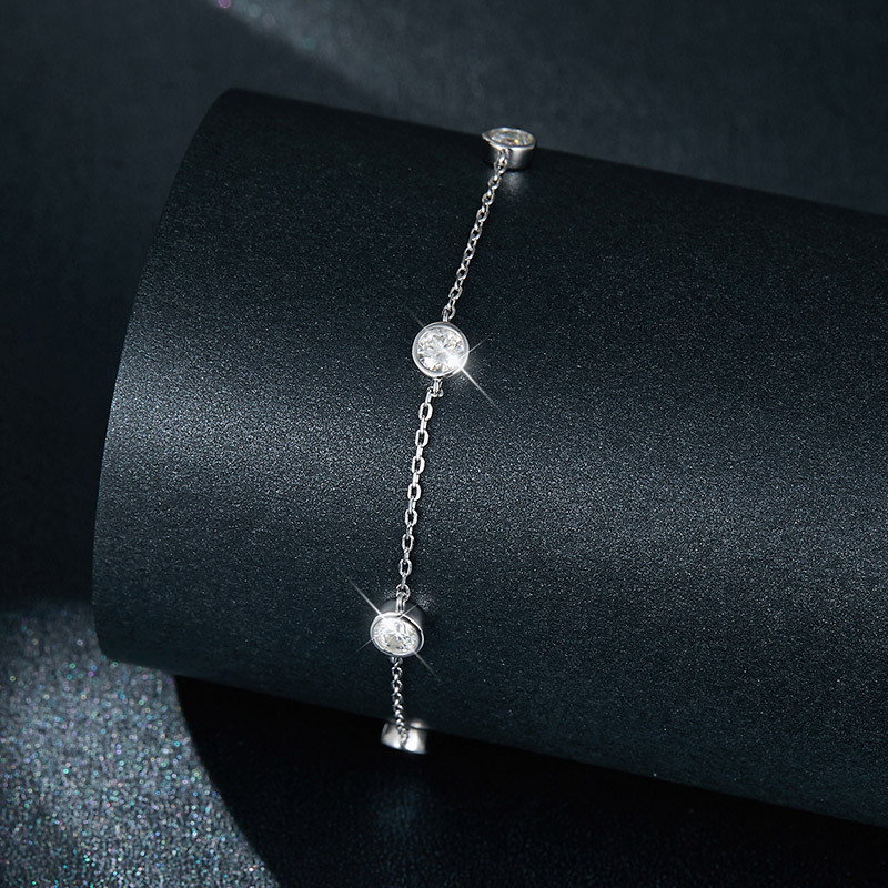 Sotiya Scattered Design Round Cut Moissanite Link Bracelet Sterling Silver-Sotiya