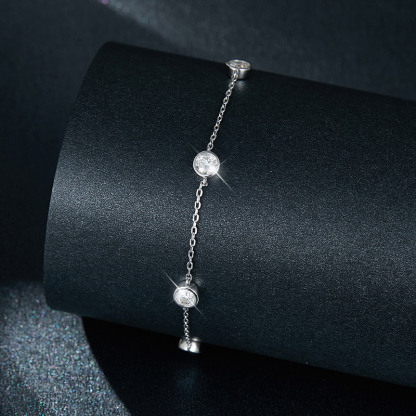 Sotiya Scattered Design Round Cut Moissanite Link Bracelet Sterling Silver-Sotiya