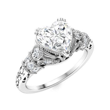 Sotiya Vintage Milgrain Heart Cut Engagement Ring Sterling Silver-Sotiya