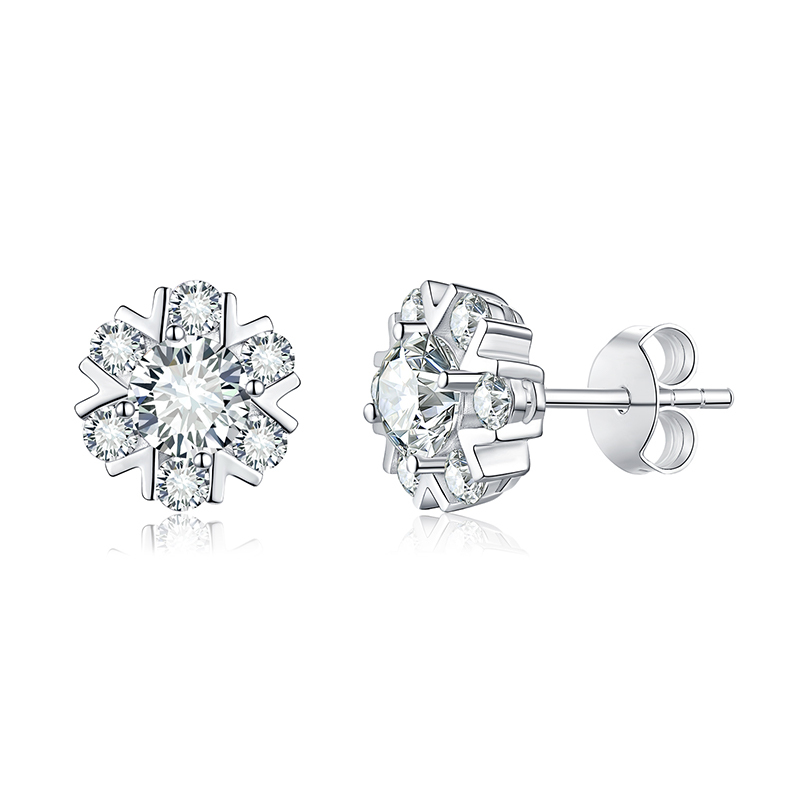 Sotiya Snowflake Round Cut Moissanite Stud Earrings Sterling Silver-Sotiya