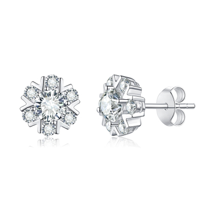 Sotiya Snowflake Round Cut Moissanite Stud Earrings Sterling Silver-Sotiya
