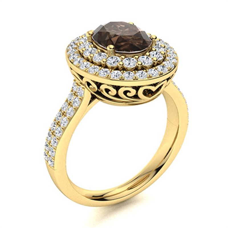 Sotiya Double Halo Coffee Oval Cut Engagement Ring Sterling Silver