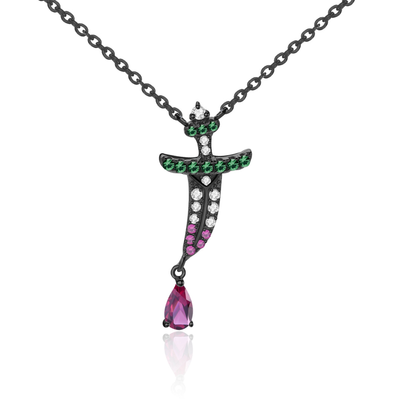 Sotiya Natural Gemstone Rhodolite Garnet Dagger Design Pendant Necklace Sterling Silver-Sotiya