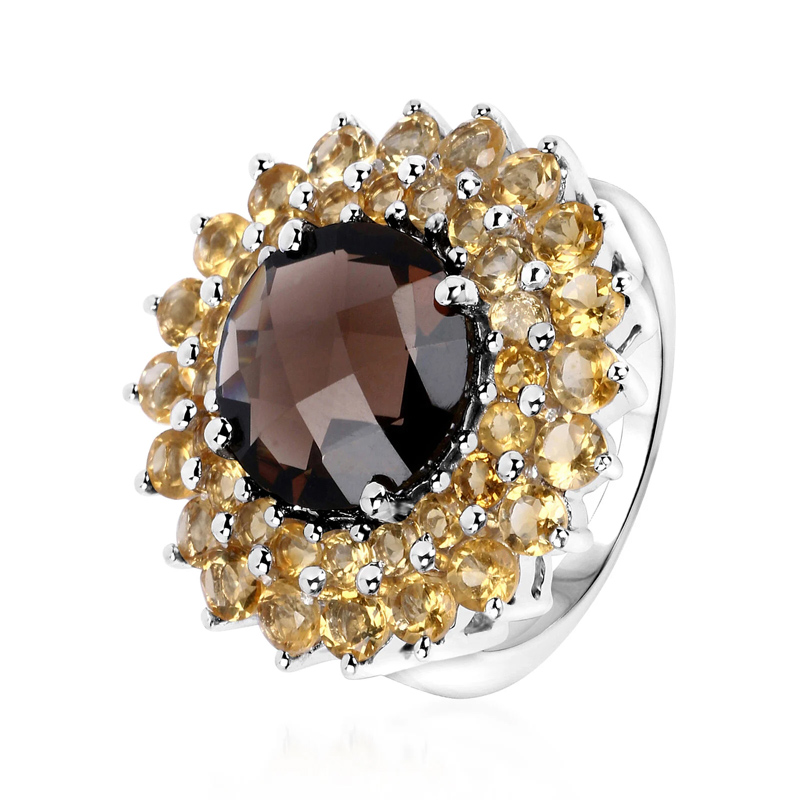 Sotiya Artist Collection Sunflower Halo Round Cut Coffee Engagement Ring Sterling Silver