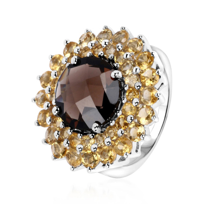 Sotiya Artist Collection Sunflower Halo Round Cut Coffee Engagement Ring Sterling Silver