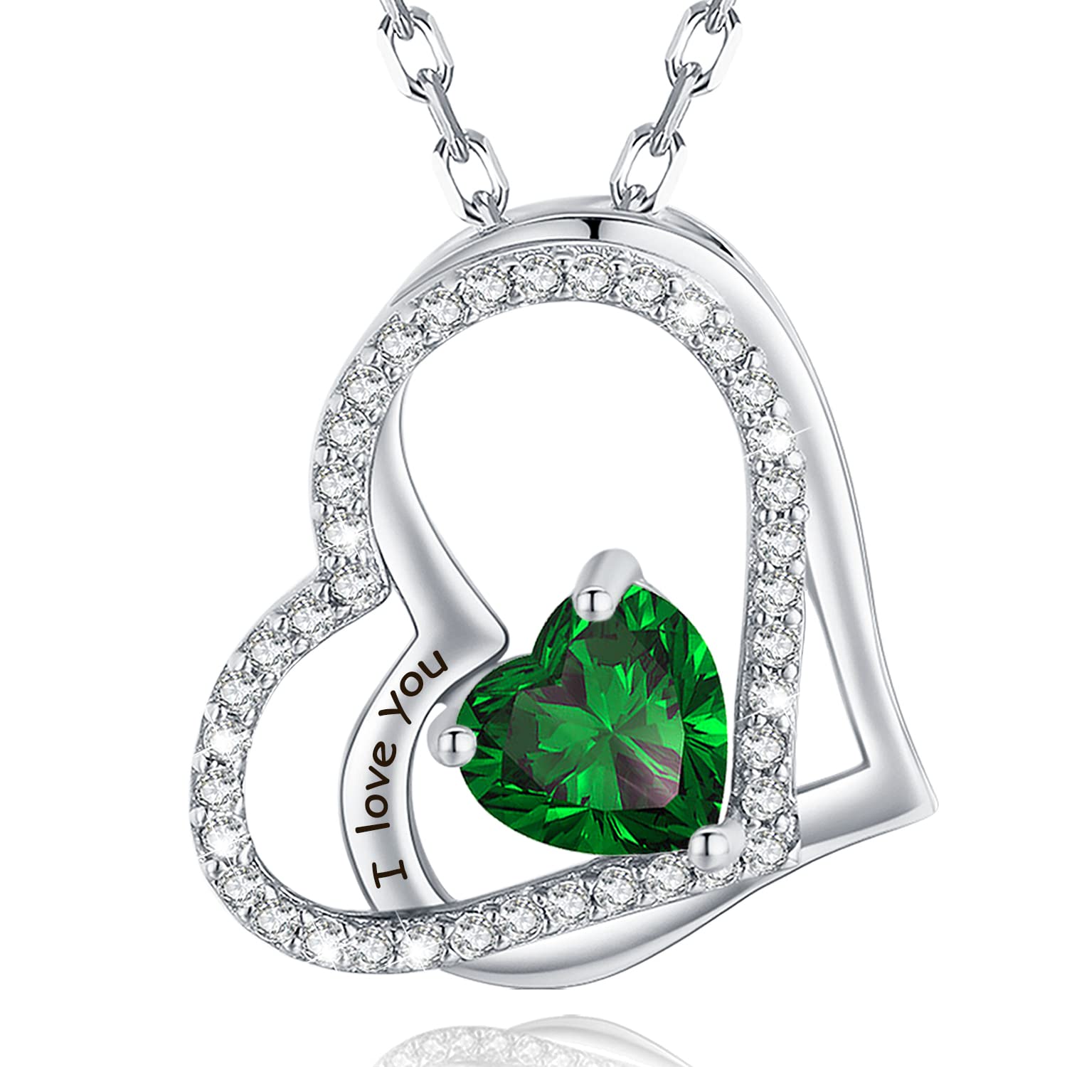 Sotiya 12 Birthstones "I Love You" Double Heart Necklace Sterling Silver-Sotiya