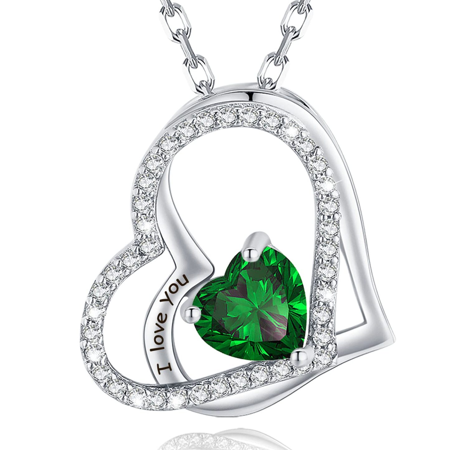 Sotiya 12 Birthstones "I Love You" Double Heart Necklace Sterling Silver-Sotiya