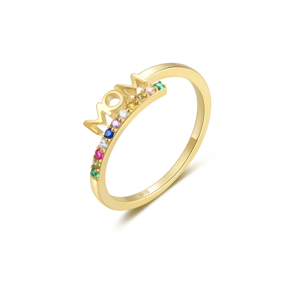 Sotiya MOM Multi Color Rainbow Adjustable Open Ring Sterling Silver-Sotiya