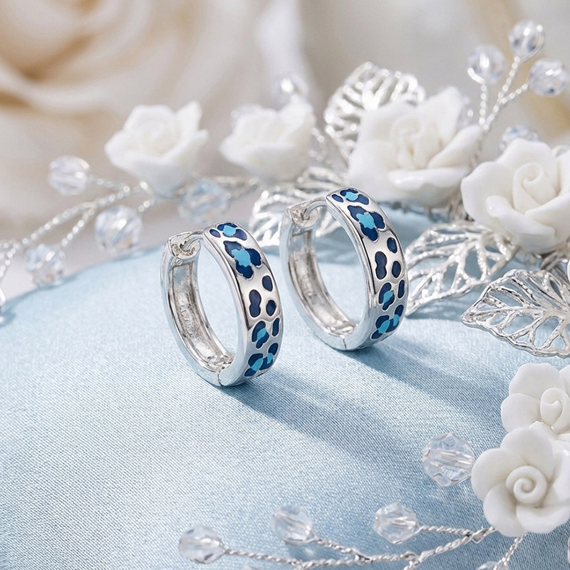 Sotiya Leopard Print Coffee Enamel Hoop Earrings Sterling Silver-Sotiya