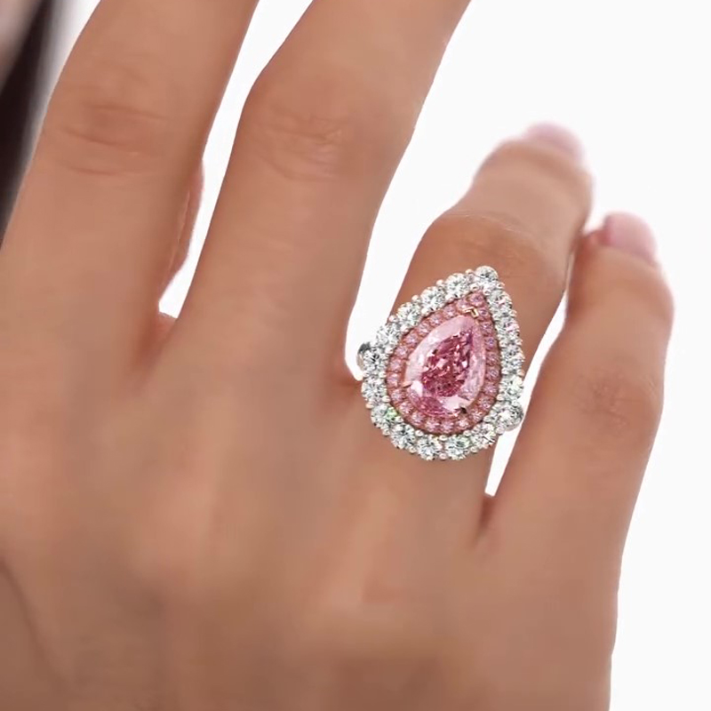 Sotiya Double Halo Cathedral Pear Cut Pink Two Tone Engagement Ring Sterling Silver-Sotiya