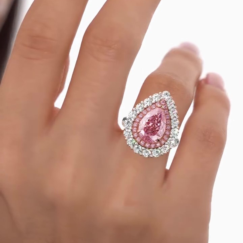 Sotiya Double Halo Cathedral Pear Cut Pink Two Tone Engagement Ring Sterling Silver-Sotiya