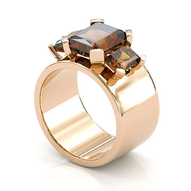 Sotiya Three Stone Radiant Cut Coffee Engagement Ring Sterling Silver-Sotiya