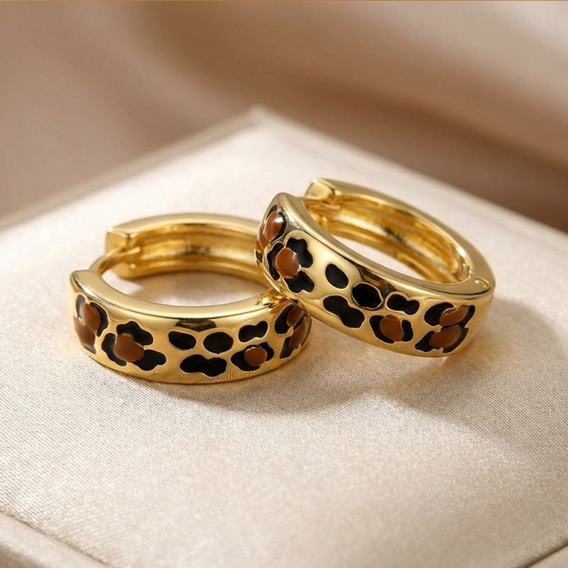 Sotiya Leopard Print Coffee Enamel Hoop Earrings Sterling Silver-Sotiya