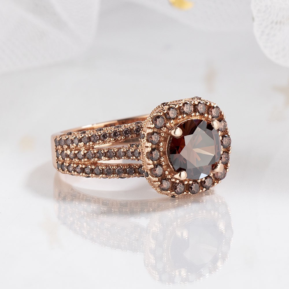 Sotiya Cathedral Halo Round Cut Coffee Engagement Ring Sterling Silver