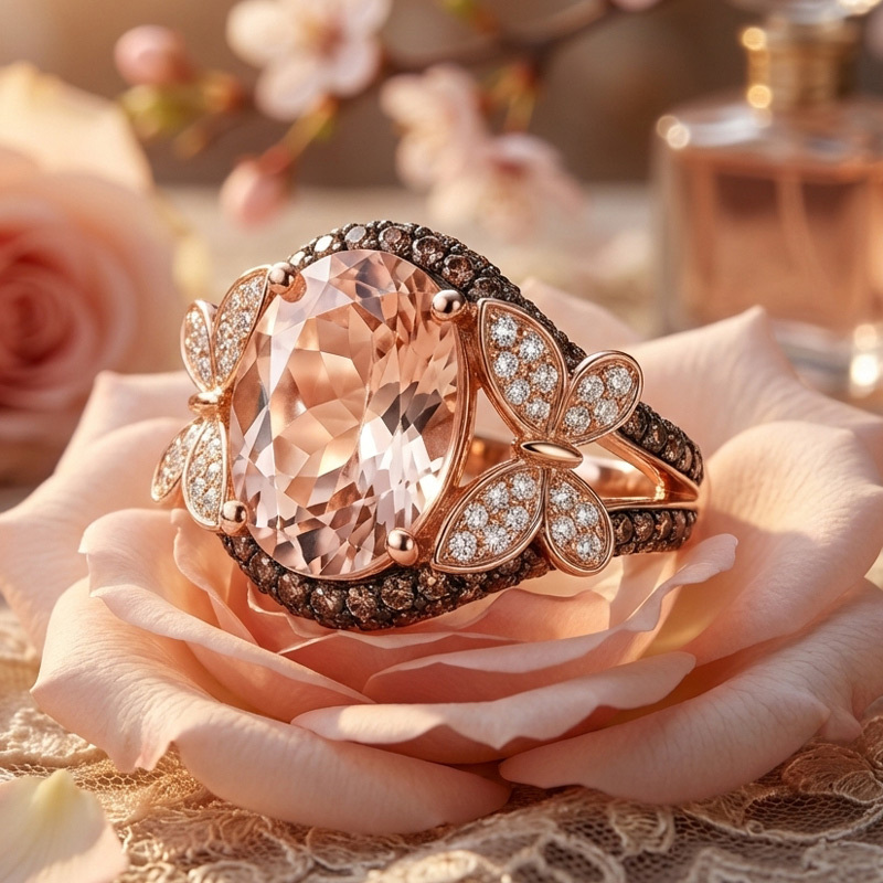 Sotiya Butterfly Synthetic Morganite Oval Cut Coffee Engagement Ring Sterling Silver-Sotiya