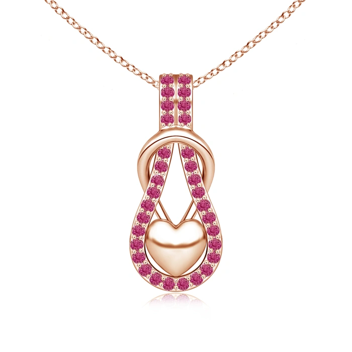 Sotiya Hot Pink Sapphire Infinity Knot with Puffed Heart Pendant Necklace Sterling Silver-Sotiya
