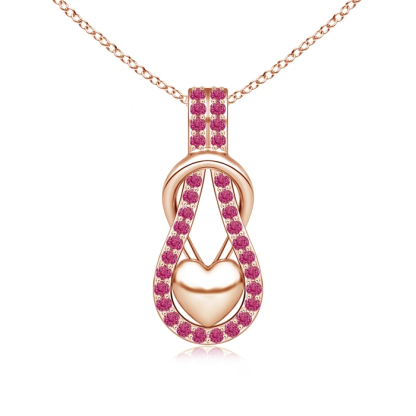 Sotiya Hot Pink Sapphire Infinity Knot with Puffed Heart Pendant Necklace Sterling Silver-Sotiya
