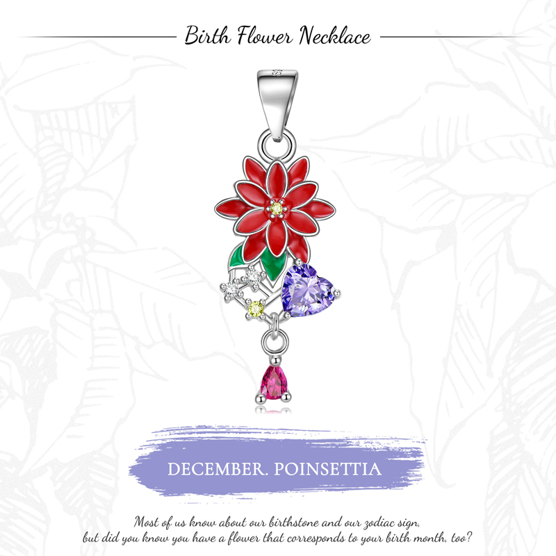 Sotiya Personalized 12 Birthstones Birth Month Flower Necklace Sterling Silver-Sotiya
