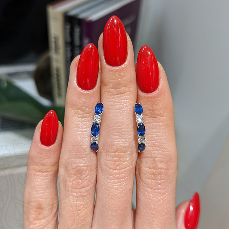 Sotiya Oval Cut Blue Sapphire Hoop Earrings Sterling Silver-Sotiya