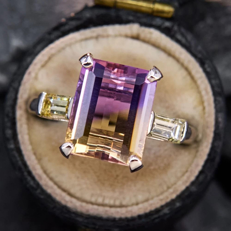 Sotiya Three Stone Emerald Cut Watermelon Engagement Ring Sterling Silver-Sotiya