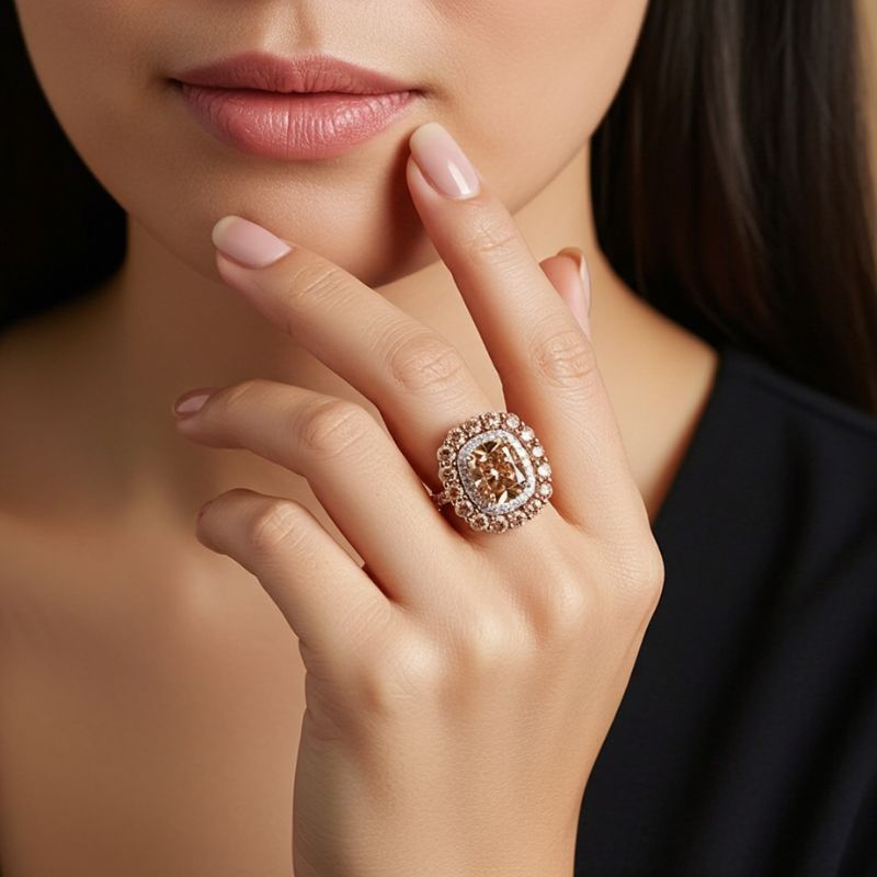 Sotiya Cathedral Double Halo Cushion Cut Coffee Engagement Ring Sterling Silver-Sotiya