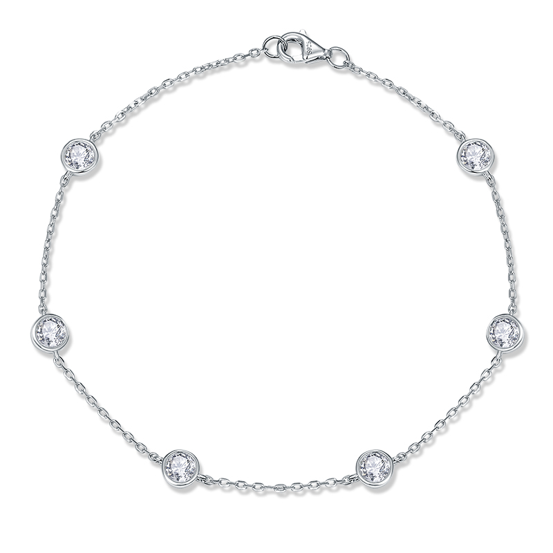 Sotiya Scattered Design Round Cut Moissanite Link Bracelet Sterling Silver-Sotiya
