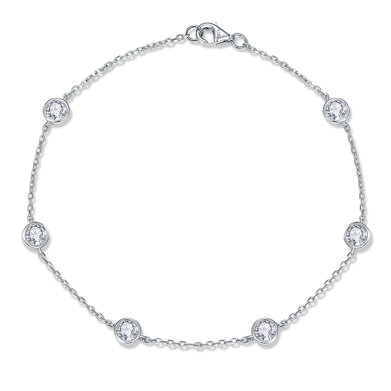 Sotiya Scattered Design Round Cut Moissanite Link Bracelet Sterling Silver-Sotiya