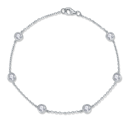 Sotiya Scattered Design Round Cut Moissanite Link Bracelet Sterling Silver-Sotiya