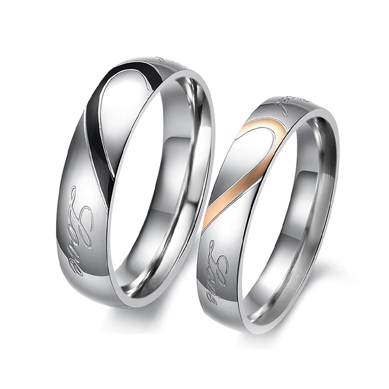 Sotiya Two Tone Heart Couple Rings Titanium Steel-Sotiya