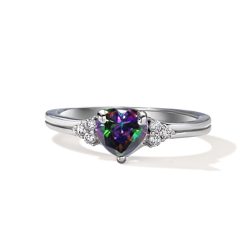 Sotiya Rainbow Mystic Quartz Heart Cut Engagement Ring With Six Side Stones Sterling Silver-Sotiya