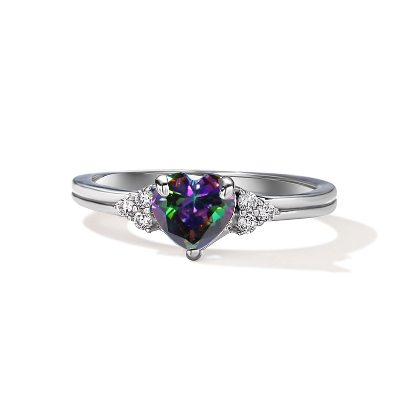 Sotiya Rainbow Mystic Quartz Heart Cut Engagement Ring With Six Side Stones Sterling Silver-Sotiya