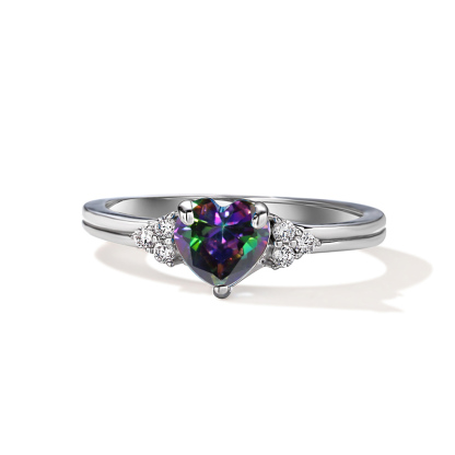 Sotiya Rainbow Mystic Quartz Heart Cut Engagement Ring With Six Side Stones Sterling Silver-Sotiya